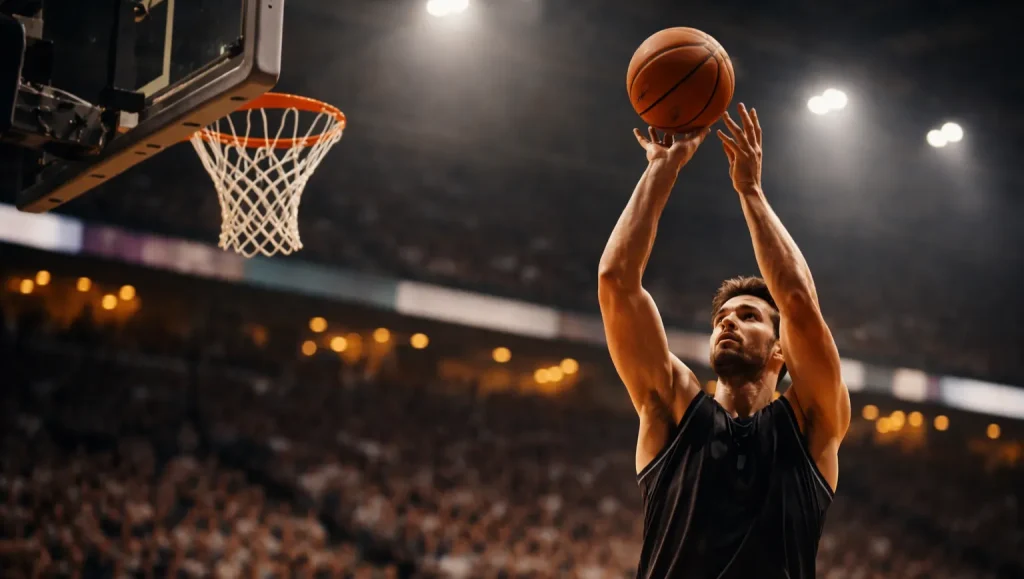Basketball Wettarten erklärt — Spieler beim Wurf auf den Korb